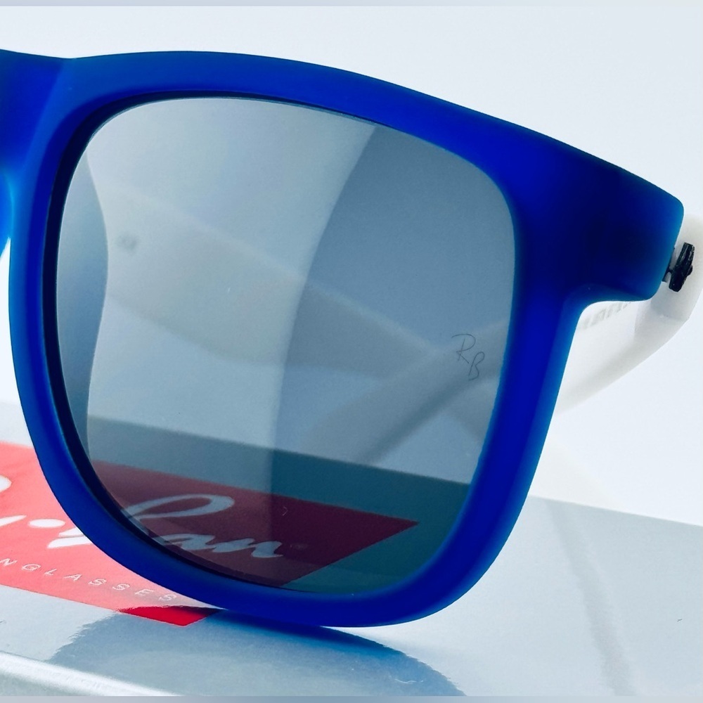 Ray-Ban Justin Sunglasses RB4165 Matte Transparent Blue Frame with Gray Lenses - Picture 13 of 14
